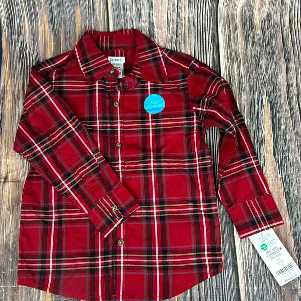 Red Plaid Button Down Shirt- 3T - Picture 1 of 7
